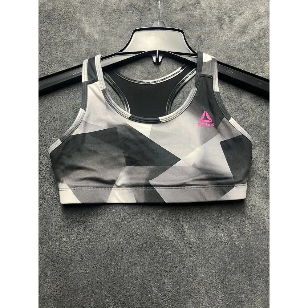 Reebok Sports Bra Girls Reversible Racerback Black Ombre Athletic Crop Top 10/12